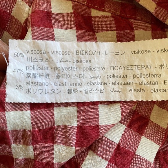 Zara Gingham Check Flared Shorts Size Small Red White High Waist Viscose Stretch - Picture 9 of 10